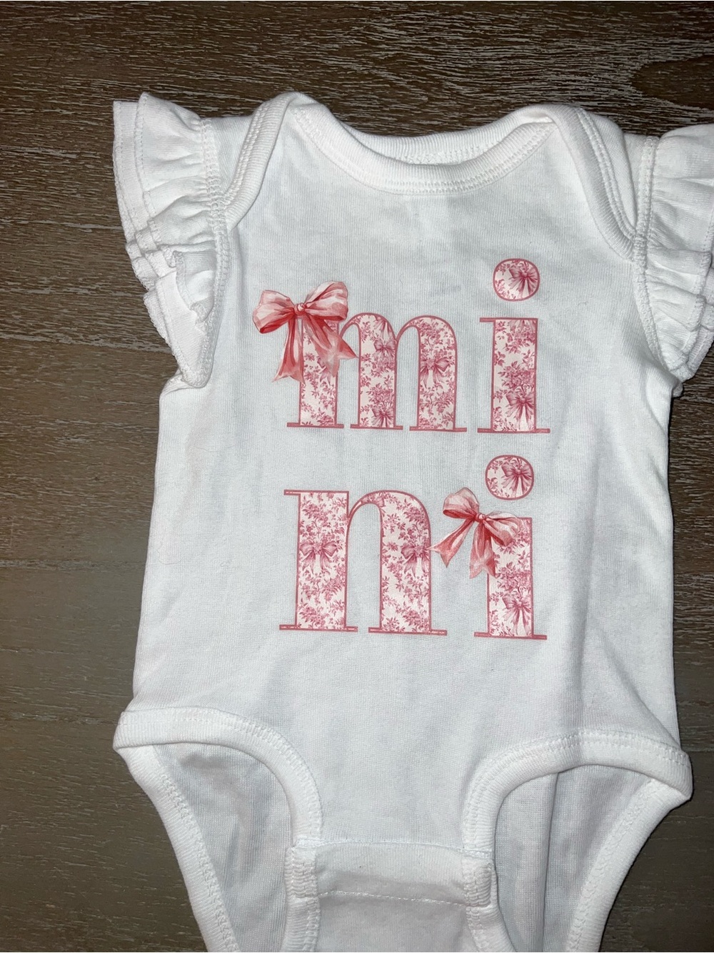 NEW White Baby One-Piece with Pink Floral ‘MINI’ Custom Graphic